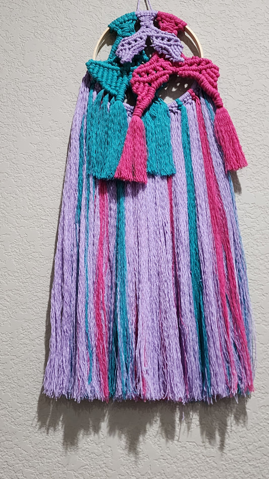 Tri-color Mermaid Tails Macrame Wall Hanging